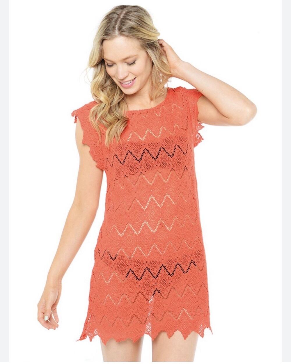 Eberjey Souq Spice Amina Coral Crochet Swim Coverup Dress Size M / L Summer Boho
